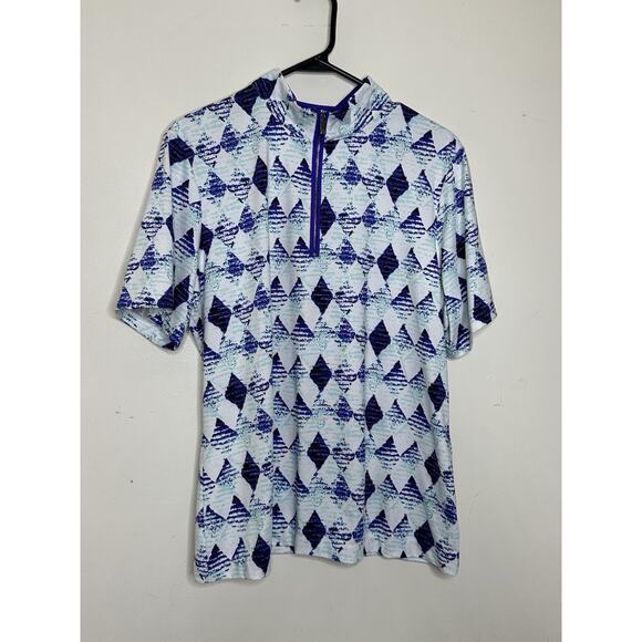 Tail Women’s XL Geometric Polo Style Zip Close Top Purple Diamonds Short Sleeve - Picture 1 of 7